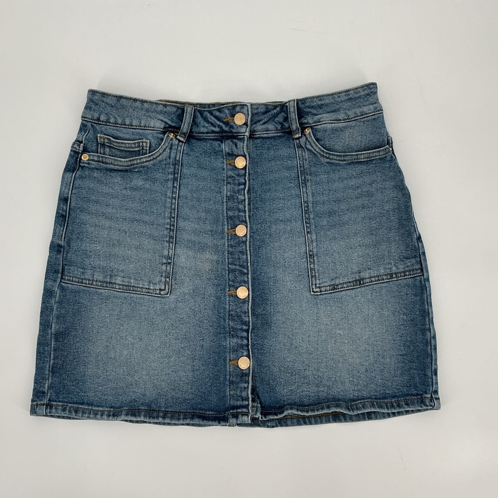 Michael Kors Blue Denim Gold Button Mini Skirt Size 10
